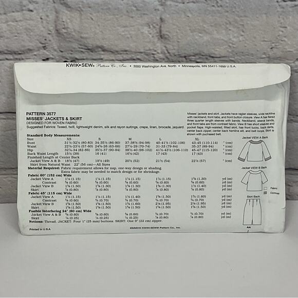 Kwik Sew 3577 Sewing Pattern Suit Jacket Skirt Women Sizes XS-XL Business Uncut - Picture 3 of 3